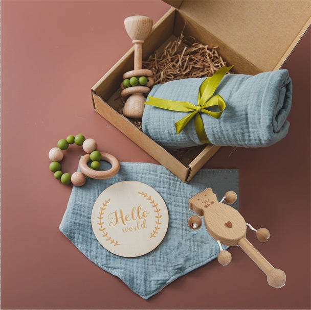 Natural Wooden Montessori Gift Set | Newborn Keepsake Box